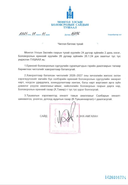 ГЭРИЙН ДААЛГАВРЫН ТАЛААР БАРИМТЛАХ ЧИГЛЭЛ БАТЛАГДЛАА