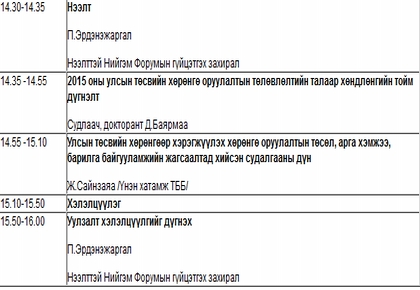 “Монгол Улсын 2015 оны төсвийн хөрөнгө оруулалтын төлөвлөлт” сэдэвт хэлэлцүүлэг болно
