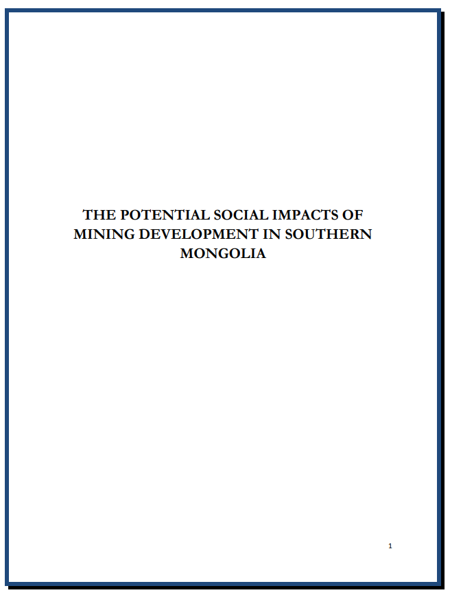 The Potencial Social Impacts of  Mining Development  in Southern Mongolia 