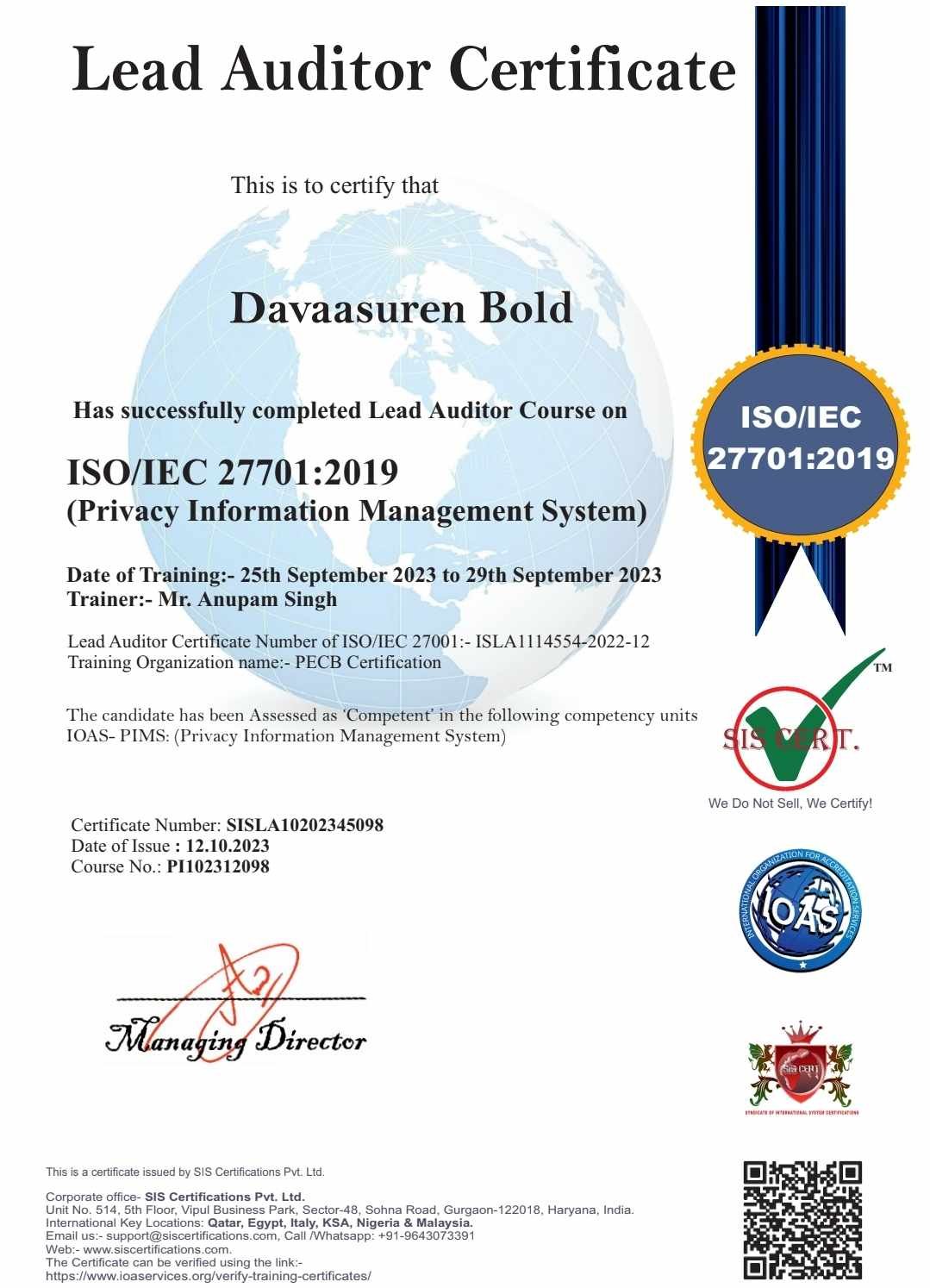 ISO/IEC 27701:2019 Privacy Information Management