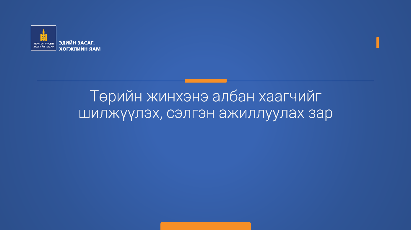 Төрийн жинхэнэ албан хаагчийг шилжүүлэх, сэлгэн ажиллуулах зар /Дэс түшмэл/