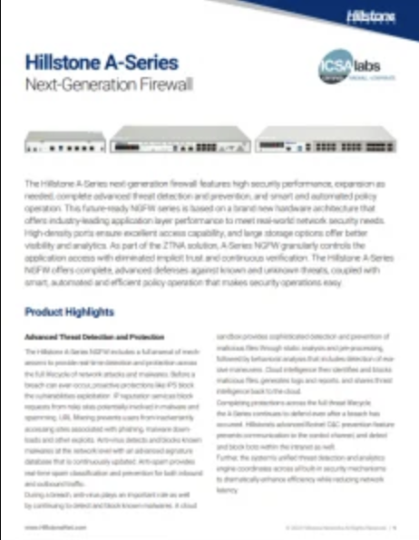 Hillstone A-Series Next-Generation Firewalls (NGFW)