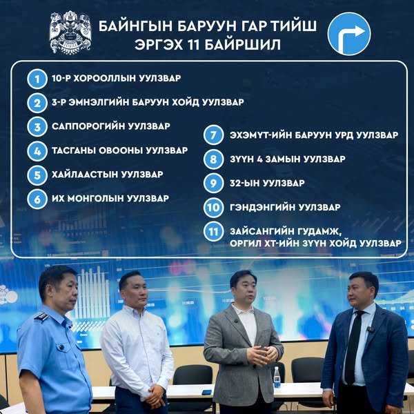 Өнөөдрөөс дараах 11 уулзварт явган зорчигчид зам тавьж өгөөд баруун эргэнэ