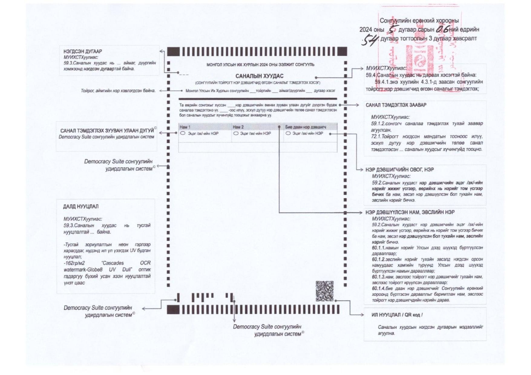 2024 оны УИХ-ын ээлжит сонгуульд сонгогч 2 саналын хуудас бөглөнө