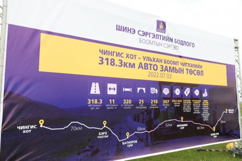 Чингис хот-Ульхан боомт чиглэлд эхлүүлсэн авто замын үргэлжлэл 248.3 км бүтээн байгуулалтыг эхлүүллээ
