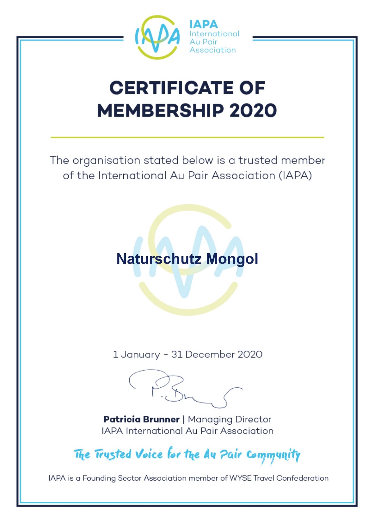 CERTIFICATE OF MEMBERSHIP 2020 