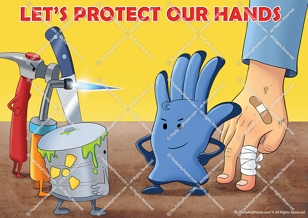 Hand safety | Hand tool safety | Hand injury prevention | Protecting hands  | Safety cartoon | HSCT LLC