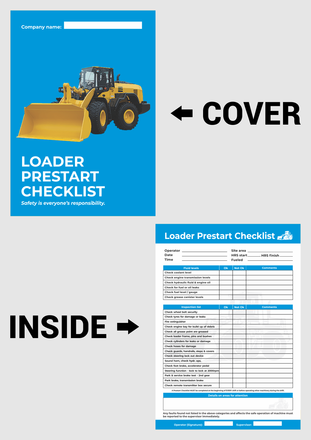 Loader Prestart Checklist Daily Checklist Equipment Checklist