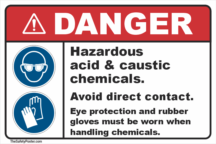 Hazardous acid & caustic chemicals sign
