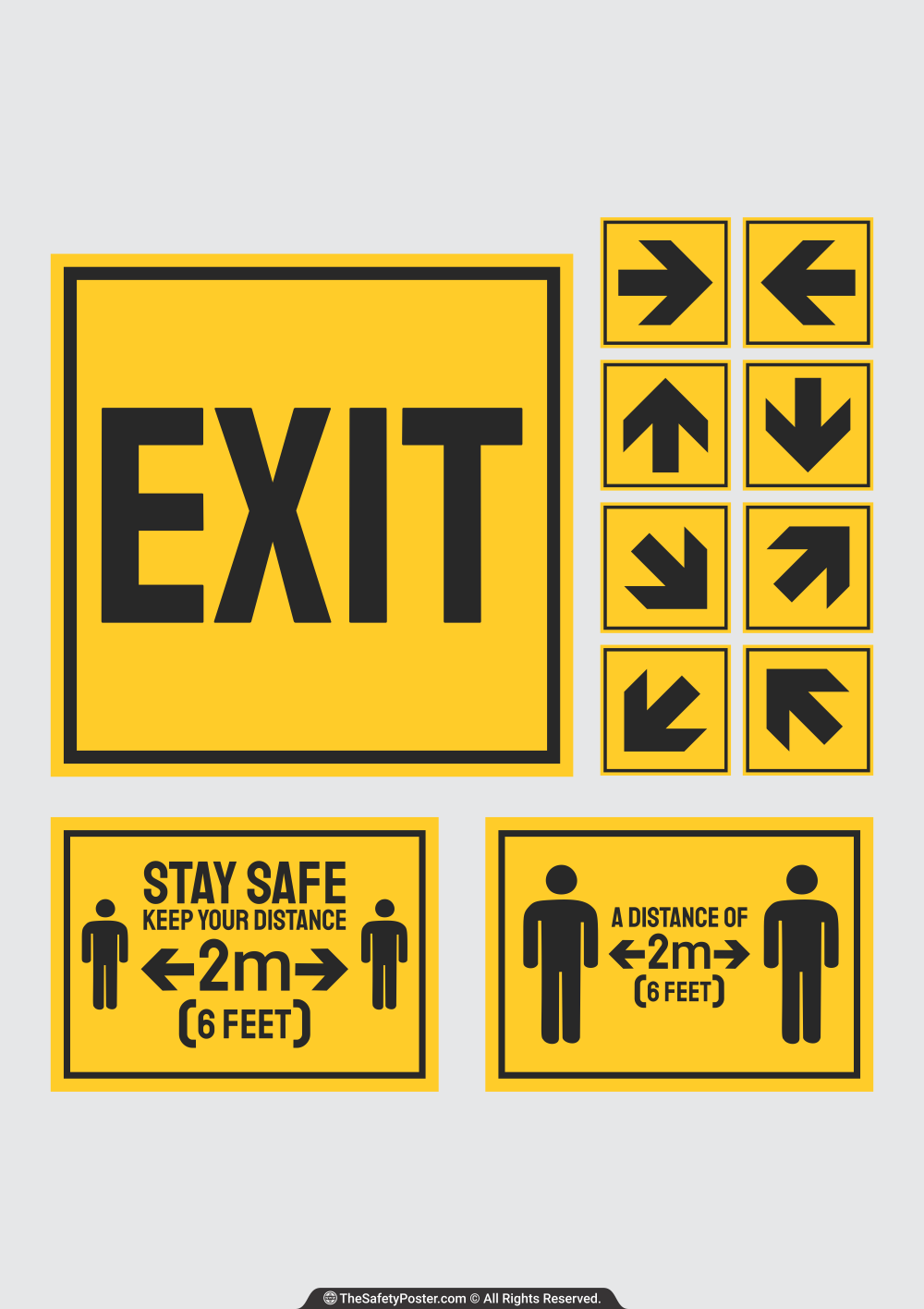 Floor sign exit, arrows and social distancing