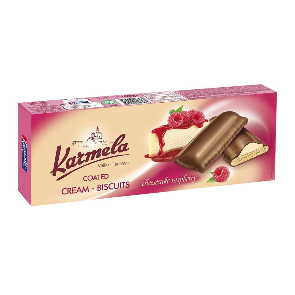 Жигнэмэг - шоколад, чийзкейк, бөөрөлзгөнөтэй 160гр - Coated cream biscuits karmela cheesecake raspberry