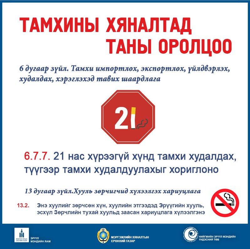 НЭМҮТ: Нас хүрээгүй хүнд тамхи худалдах, түгээр тамхи худалдаалуулахыг хориглоно