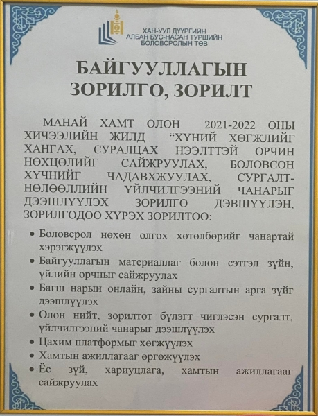 Байгууллагын эрхэм зорилго, үйл ажиллагааны стратегийн зорилт, зорилго