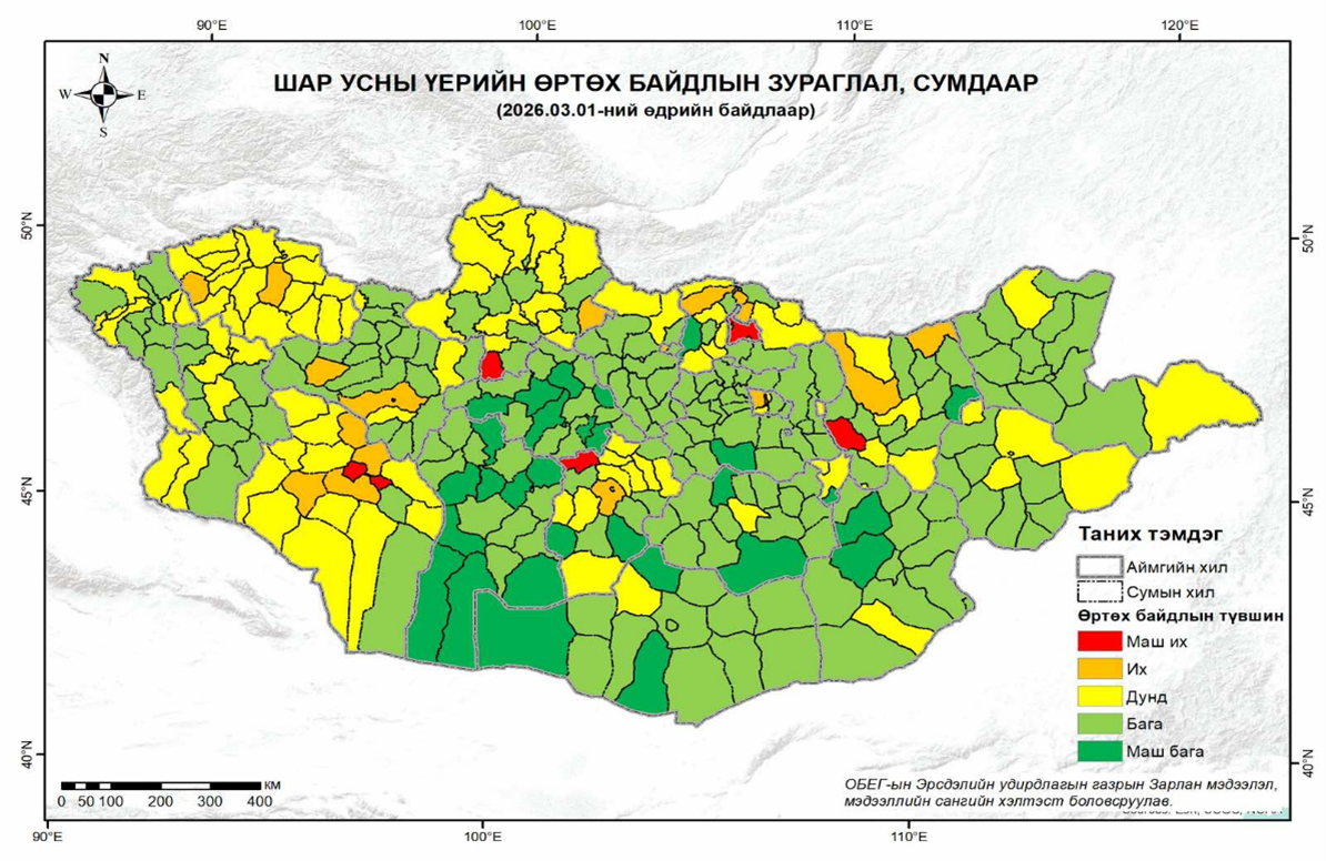 Эрсдэлийн ерөнхий үнэлгээгээр 6 сум маш их эрсдэлтэй гэж гарсан байна